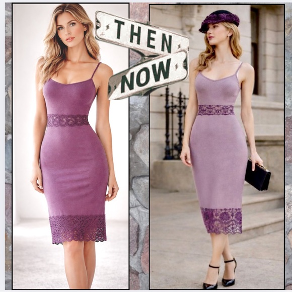 (RARE)VTG Miguelina Amethyst Crochet Trim Dress,EUC,90s/Y2K Cocktail Boho Size S - Picture 8 of 14